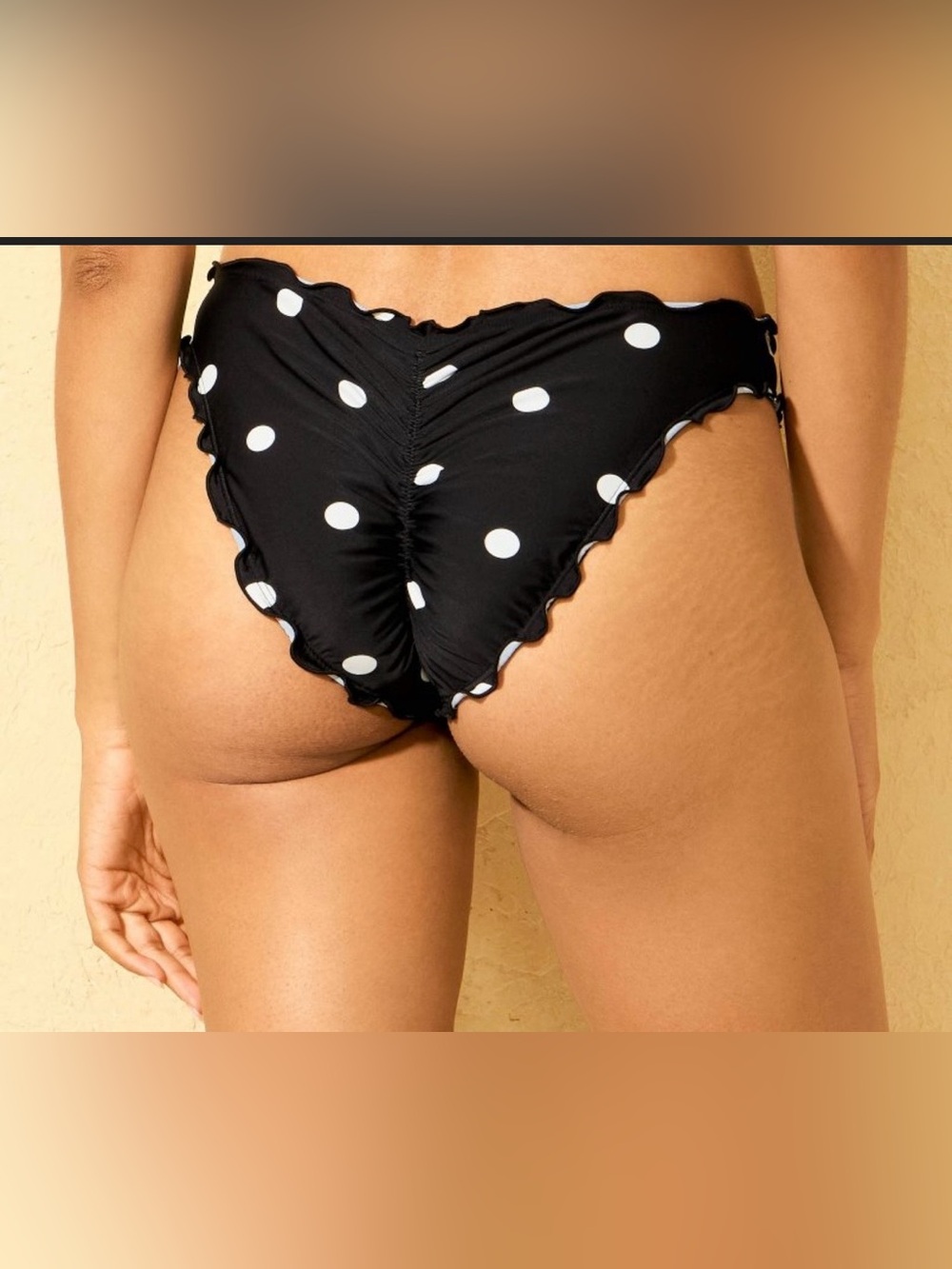 Women’s Polka Dot High Leg Cheeky Coverage Ruffle Edge Bikini Bottom